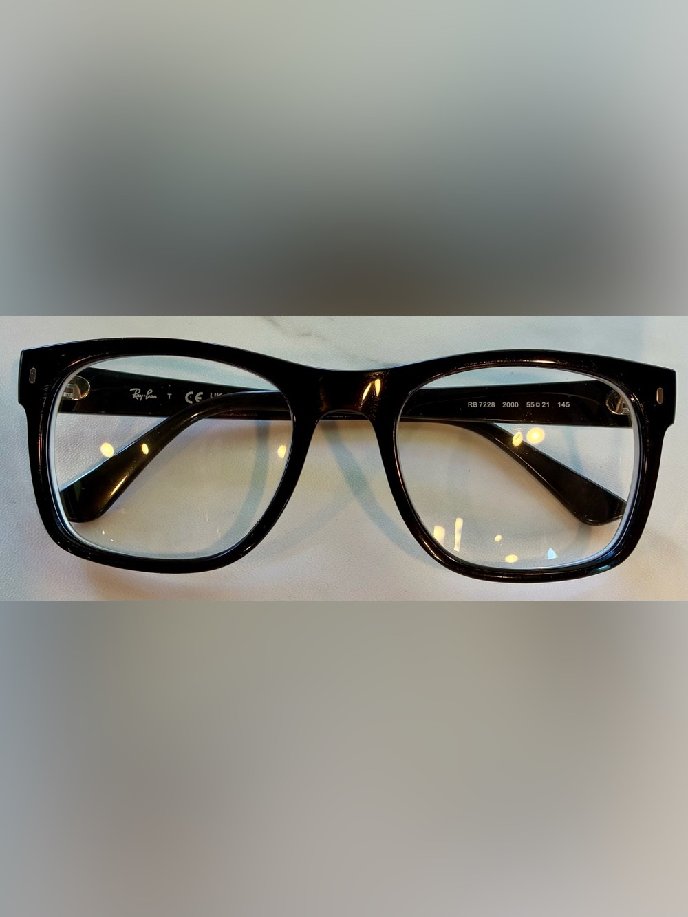 Ray-Ban RB7228 2000 Polished Black Square Full Rim Plastic Eyeglass Frames 55-21